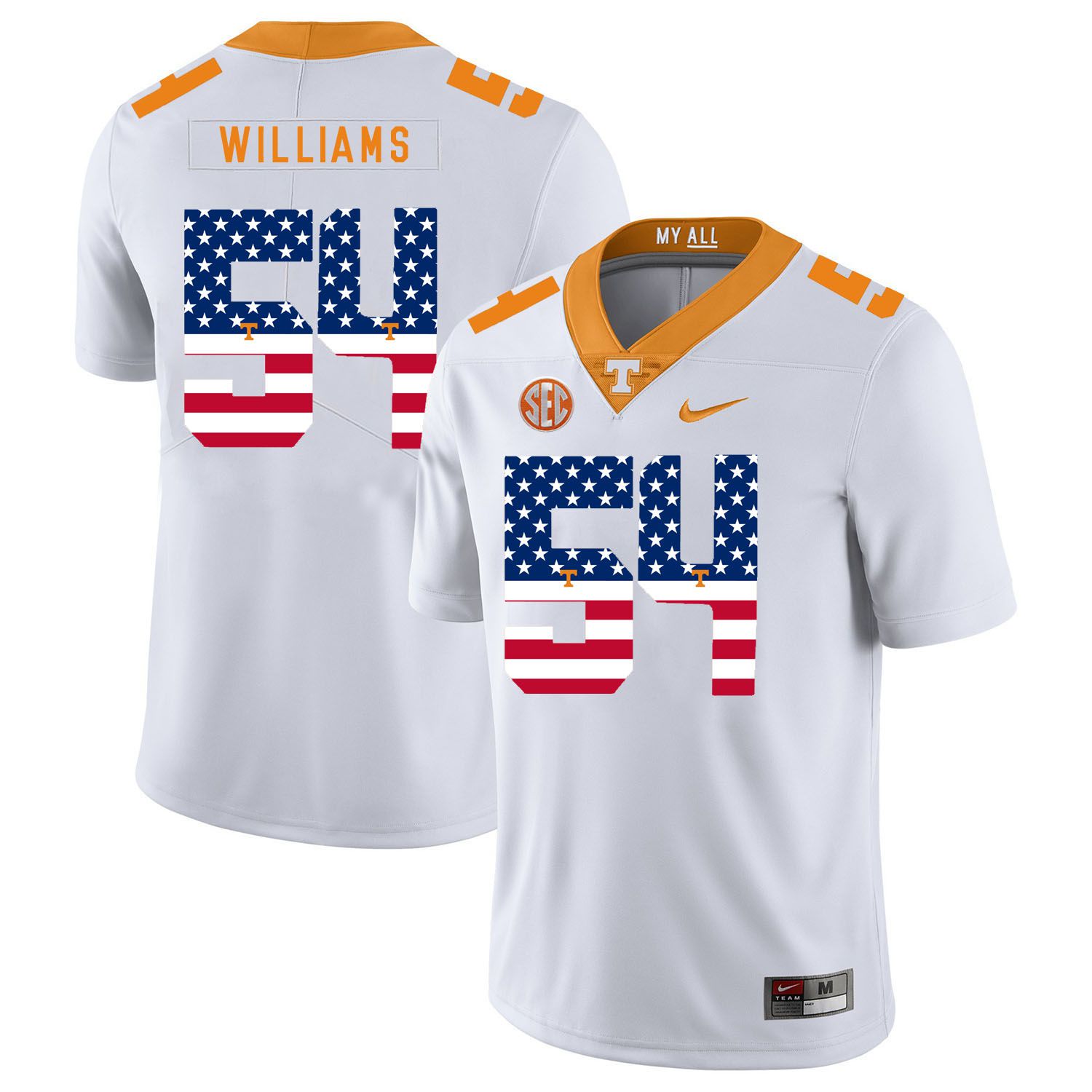 Men Tennessee Volunteers 54 Willians White Flag Customized NCAA Jerseys